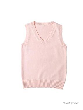 Sleeveless V Neck Sweater Vest Knit Pullover Uniform Top